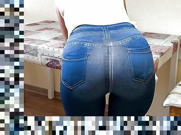 Tight mature ass in tight jeans excites anal sex and a dick in a hole in the ass