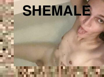 Adorable Shemale Cums in The Bathtub