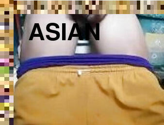 asiatisk, pappa, masturbation, amatör, gigantisk-kuk, avrunkning, ensam, farsan, kuk