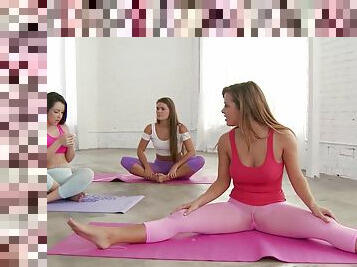 Busty blonde goes naughty with the yoga trainer