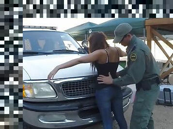 Lovely latina gets fucked by border patrol officer in their camp