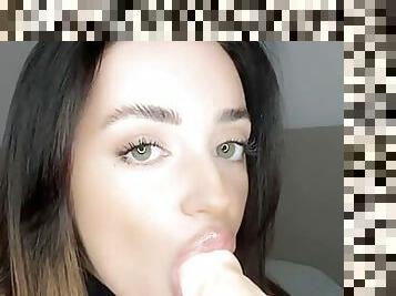 Blowjob on a HUGE dildo