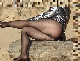 culi, allaperto, collant-di-nylon, pubblici, amatoriali, serie, neri, videocamera, spiaggia, voyeur