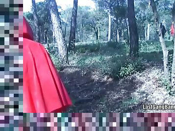 A rough gangbang for the slutty red riding hood
