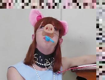 Humiliated bdsm pig slave licks her doms ass
