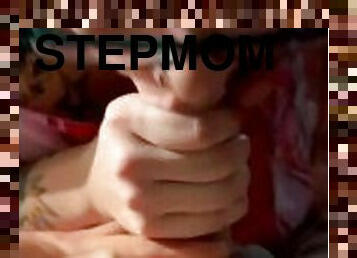 BBW stepmom MILF gives blowjob up close his pov asmr