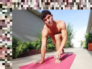 Nude outdoor workout by handsome jock