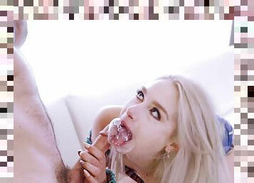 Steamy hard anal leads thin blonde girl to insane cum swallow moments