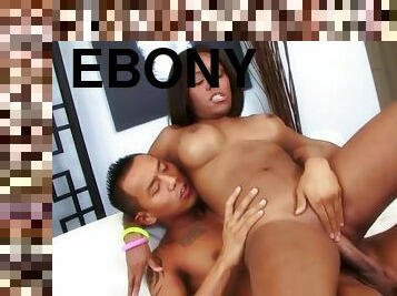 Instead Of Going Out The Thick Ebony Babe Wants To Ride His Huge Asian Cock