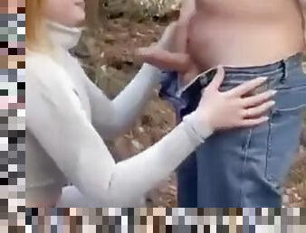 Risky outdoor public sex with a petite blonde teen