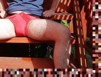 Wetting Red Underwear on the Deck