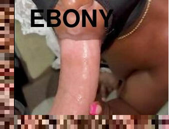 Ebony maid sucks cum out of white dick