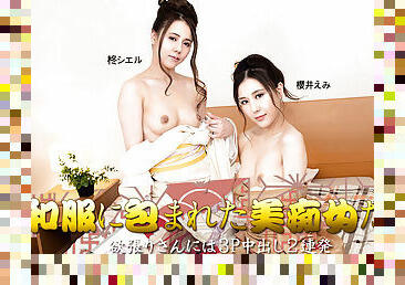 asiatique, lesbienne, japonais, sexe-de-groupe, trio, salope, ejaculation, belle