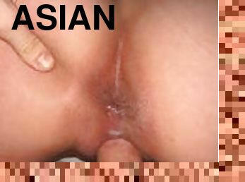 asiatisk, rumpe, pussy, amatør, stor-pikk, creampie, cum, pikk