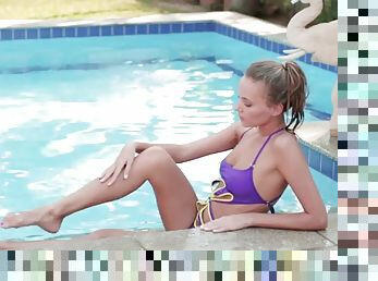 masturbación, al-aire-libre, adolescente, rubia, piscina, erótico