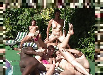 Nude women are enduring young inches during back yard orgy