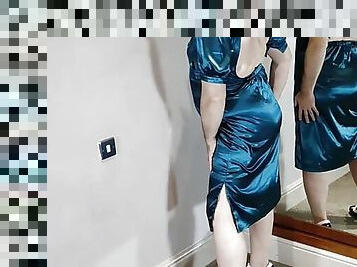 Hot crossdresser full length backless satin