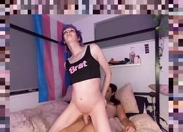 Real Transgender Couple Having Deep Anal Sex Reverse Cowgirl