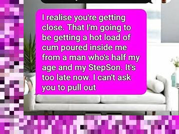 Sexy milf and son fuck on their sofa sexting roleplay