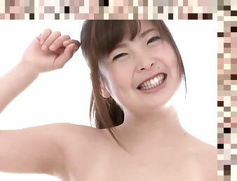 Naked Japanese girl doing her workout in her living room