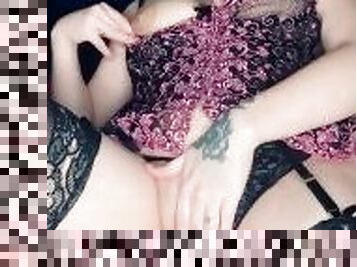 masturbation, chatte-pussy, milf, gode, blanc, brunette, les-yeux-bandés, bite