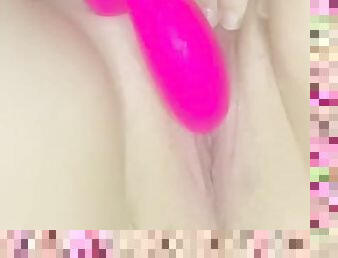 Up close wet tight pussy with pink dildo ????