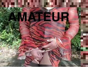 masturbation, en-plein-air, collants, public, transsexuelle, amateur, ébène, milf, black, britannique