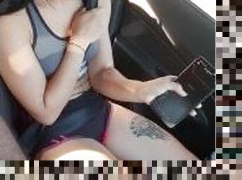 He masturbates his girlfriend with a vibrator while driving