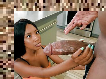 Ebony teen handles big black dick in surreal scenes during home incest