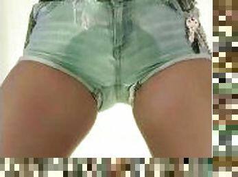 Wetting and Rewetting my Denim Shorts, Sweet and Slow