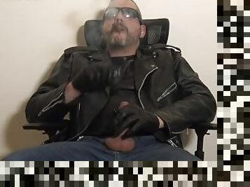 Cigar leather daddy huffs strokes uncut cock and cums PREVIEW