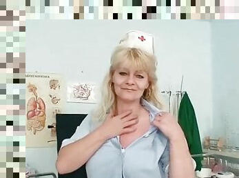 Black stockings look gorgeous on this mature nurse