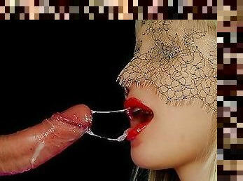 Long teasing blowjob with cock ring and powerful cumshot in mouth