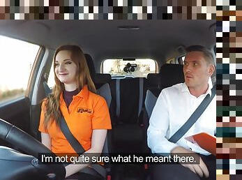 Redhead cutie bangs with her driving instructor
