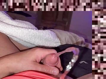 Massive precum squirt watching porn soaked the couch ????