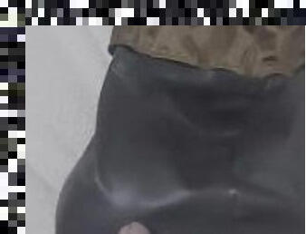 Cumshot my cock on my step sister leather leggings from behind