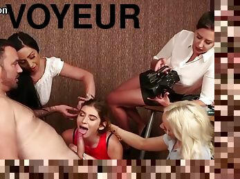 Voyeur CFNM teacher films group HJ by college girls