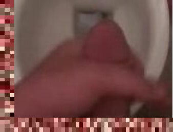 Masturbating and cumshot in a public cafes bathroom