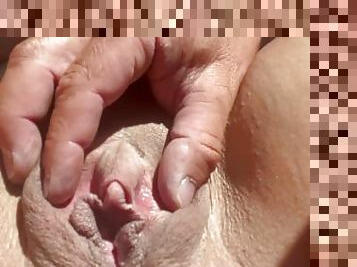 clitoris, pillu-pussy, amatööri, kypsä, typykät, milf, pari, sormettaminen, ajettu