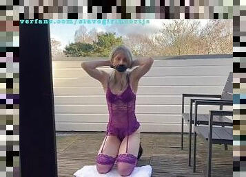 Gagged Slavegirl get teased in the cold by the Mistress