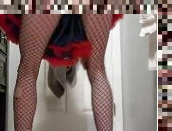 Slutty sissy wears a short skirt