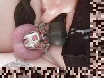 Vibro on my chastity cage when plugged