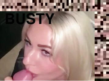 Busty blonde sucks a big cock