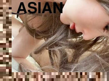 asiatisk, storatuttar, doggy-style, bröstvårtor, pov, trosor, flickvän, docka, höga-klackar, underkläder-underwear