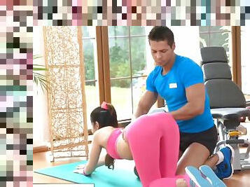 Gym Instructor Pulls Down Brunettes Yoga Pants For Hard