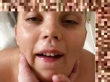 Shooting a load on her face in the shower