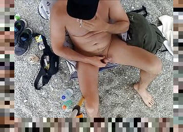 masturbation, en-plein-air, public, maigre, amateur, gay, branlette, plage