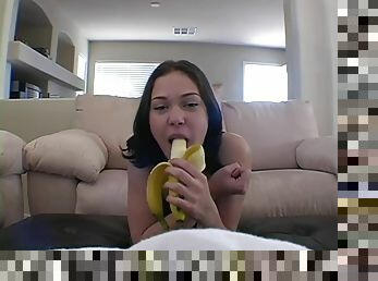Teen Slut Imitates BJ On A Big Banana