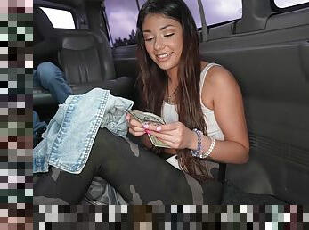 Sensual Latina chick loves the money she makes from such intense bang bus gigs