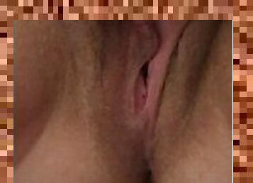A close up look as he tugs on my long, meaty pussy lips